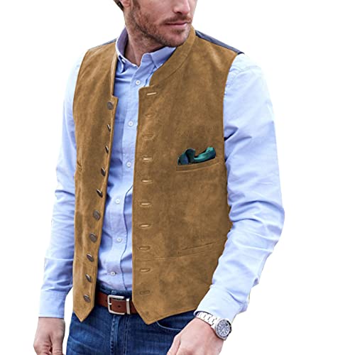 AeoTeokey Herren Anzug Weste Wildleder Vintage Casual Western Cowboy Weste(Gold,3XL) von AeoTeokey