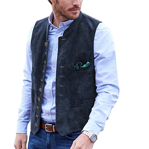 AeoTeokey Herren Anzug Weste Wildleder Vintage Casual Western Cowboy Weste(Marine,XXL) von AeoTeokey