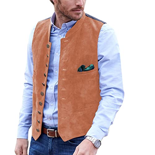 AeoTeokey Herren Anzug Weste Wildleder Vintage Casual Western Cowboy Weste(Orange,L) von AeoTeokey