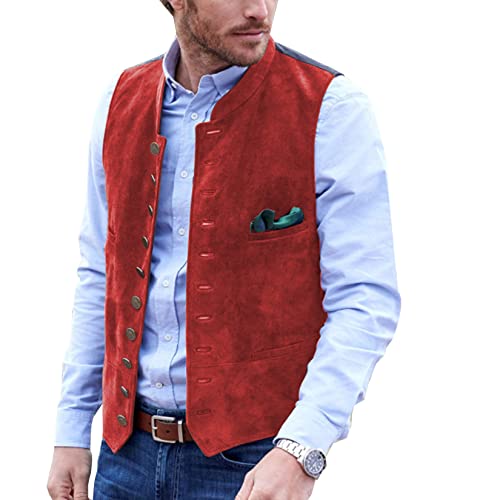 AeoTeokey Herren Anzug Weste Wildleder Vintage Casual Western Cowboy Weste(Rot,3XL) von AeoTeokey