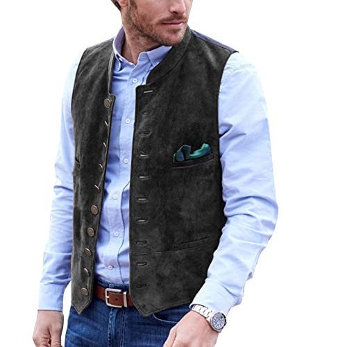 AeoTeokey Herren Anzug Weste Wildleder Vintage Casual Western Cowboy Weste(Schwarz,XXL) von AeoTeokey