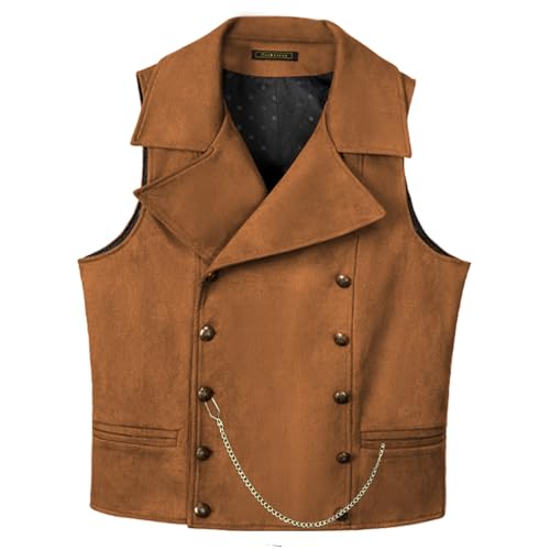 AeoTeokey Herren Anzug Wildleder Weste Zweireiher Klassische Cowboy Weste Kunstleder Großes Revers (Braun,L) von AeoTeokey
