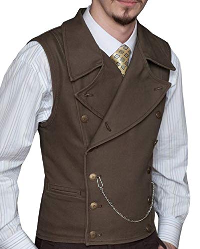 AeoTeokey Herren Anzug Wildleder Weste Zweireiher Klassische Cowboy Weste Kunstleder Großes Revers (Kaffee,XL) von AeoTeokey