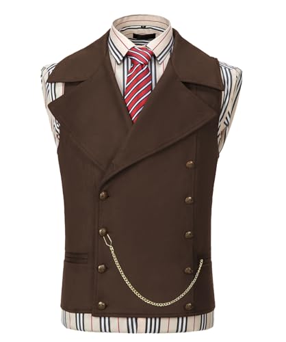 AeoTeokey Herren Anzug Wildleder Weste Zweireiher Klassische Cowboy Weste Kunstleder Großes Revers (Kaffee,XXL) von AeoTeokey