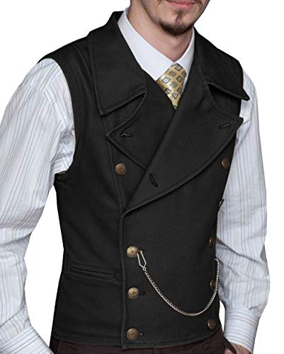 AeoTeokey Herren Anzug Wildleder Weste Zweireiher Klassische Cowboy Weste Kunstleder Großes Revers (Schwarz,XS) von AeoTeokey