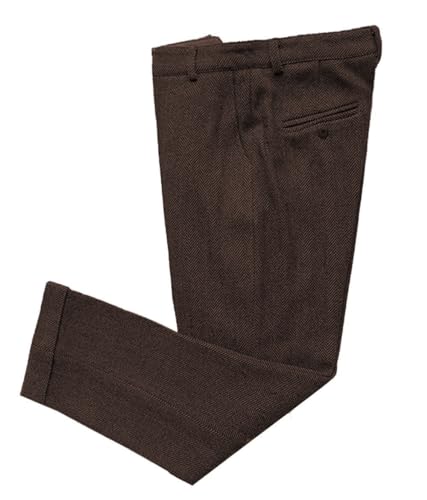 AeoTeokey Herren Anzughose Fischgrätenmuster Tweed Kleid Vintage Hose Casual Dicke Wolle Plissee Front, coffee, 32 W/34 L von AeoTeokey