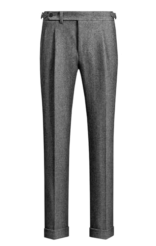 AeoTeokey Herren Business Anzug Hose Dicke Wolle plissiert Front Fischgrät Tweed Hose (Grau, 36W x 32L) von AeoTeokey