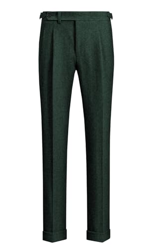 AeoTeokey Herren Business Anzug Hose Dicke Wolle plissiert Front Fischgrät Tweed Hose (Hunt Grün, 38W x 30L) von AeoTeokey