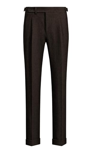 AeoTeokey Herren Business Anzug Hose Dicke Wolle plissiert Front Fischgrät Tweed Hose (Kaffee, 34W x 32L) von AeoTeokey