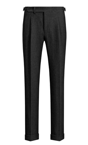 AeoTeokey Herren Business Anzug Hose Dicke Wolle plissiert Front Fischgrät Tweed Hose (Schwarz, 42W x 34L) von AeoTeokey