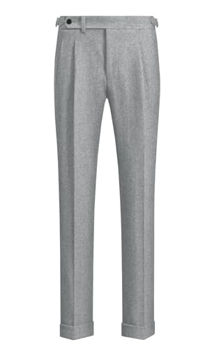 AeoTeokey Herren Business Anzug Hose Dicke Wolle plissiert Front Fischgrät Tweed Hose (Silber, 32W x 32L) von AeoTeokey