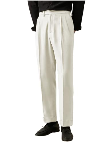 AeoTeokey Herren Freizeit Hosen Leinen Hohe Taille Bequeme Leichte Sommer Hosen (Elfenbein, 30W x 30L) von AeoTeokey