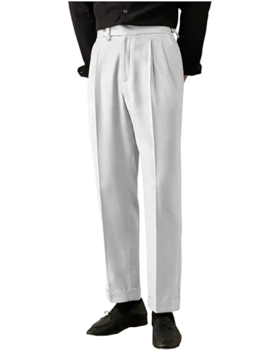 AeoTeokey Herren Freizeit Hosen Leinen Hohe Taille Bequeme Leichte Sommer Hosen (Weiß, 34W x 32L) von AeoTeokey