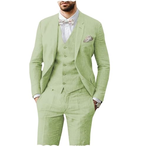 AeoTeokey Herren Leinen Anzug 3 Stück Sommer Strand Retro Hochzeit Prom Anzug Jacke Blazer Bräutigam Smokings(Mintgrün,4XL) von AeoTeokey