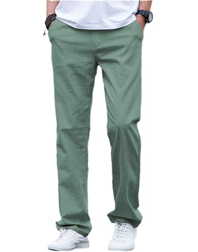 AeoTeokey Herren Leinenhosen Sommerstrand Freizeithosen Leichte Hosen Baumwolle Lang (Hellgrün, 30W x 30L) von AeoTeokey