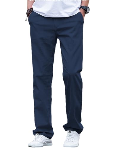 Herren Leinenhosen Sommerstrand Freizeithosen Leichte Hosen Baumwolle Lang (Marine, 32W x 30L) von AeoTeokey