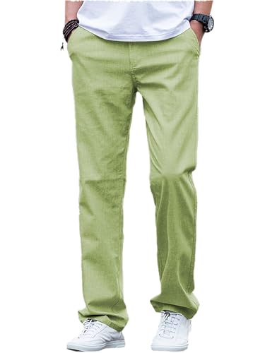 Herren Leinenhosen Sommerstrand Freizeithosen Leichte Hosen Baumwolle Lang (Mint Grün, 38W x 30L) von AeoTeokey