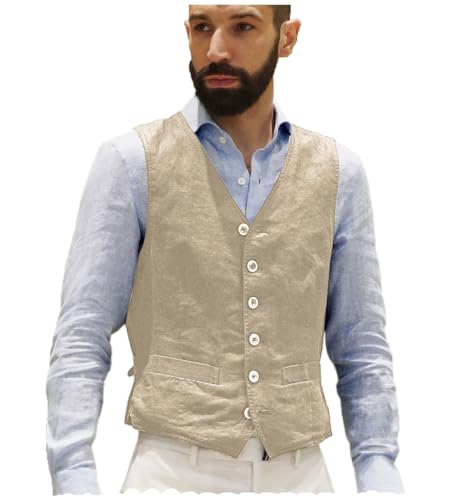 AeoTeokey Herren Leinenweste Sommer Anzug Weste Vintage Retro Business Party Weste Regular Fit(Champagner,3XL) von AeoTeokey