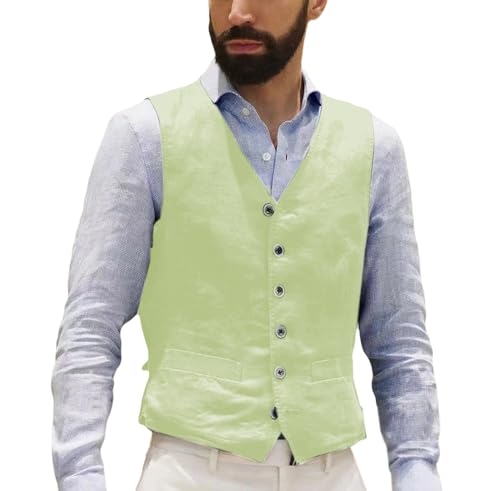 AeoTeokey Herren Leinenweste Sommer Anzug Weste Vintage Retro Business Party Weste Regular Fit(Mint Grün,L) von AeoTeokey