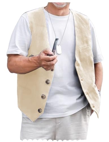 AeoTeokey Herren Leinenweste Sommer Anzug Weste Vintage Retro Weste Regular Fit(Champagner,XXL) von AeoTeokey