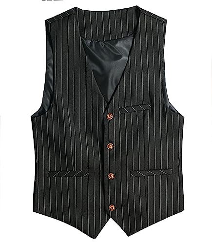 AeoTeokey Herren Nadelstreifen Weste Slim Fit Klassische Streifen Weste Hochzeit Trauzeuge Weste (Schwarz,XL) von AeoTeokey