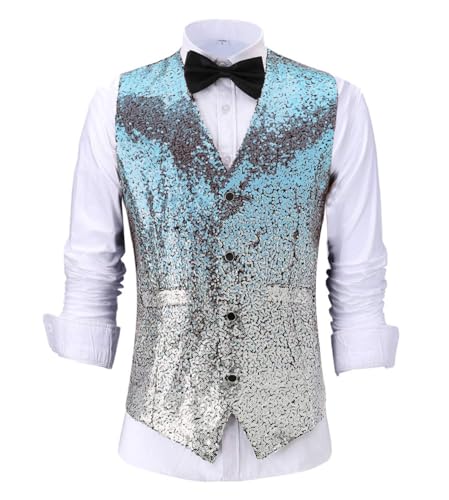 AeoTeokey Herren Pailletten Anzug Weste Gradient Farbe Abend Party Kleid Weste für Hochzeit Groomsmen(Eisblau,XXL) von AeoTeokey