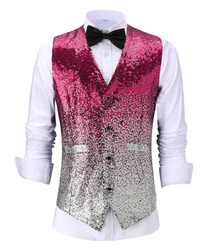AeoTeokey Herren Pailletten Anzug Weste Gradient Farbe Abend Party Kleid Weste für Hochzeit Groomsmen(Fuchsia,4XL) von AeoTeokey