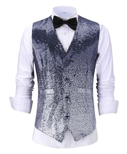 AeoTeokey Herren Pailletten Anzug Weste Gradient Farbe Abend Party Kleid Weste für Hochzeit Groomsmen(Marinesilber,XXL) von AeoTeokey
