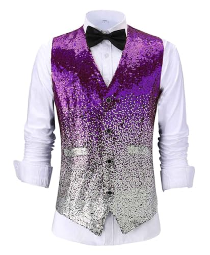 AeoTeokey Herren Pailletten Anzug Weste Gradient Farbe Abend Party Kleid Weste für Hochzeit Groomsmen(Violett,4XL) von AeoTeokey