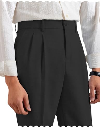 AeoTeokey Herren Sommer Leinenhose hoch tailliert leicht Gurkha Business Hose (Schwarz, 36W x 32L) von AeoTeokey