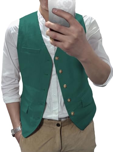 AeoTeokey Herren Sommer Leinenweste Anzug Weste Freizeit Party Weste Regular Fit(Türkisblau,M) von AeoTeokey