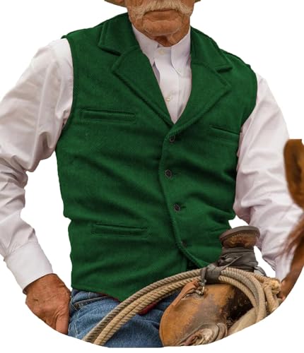 AeoTeokey Herren Tweed Western Weste lässig Herringbone Wolle Slim Fit Notch Revers Weste (Grün,L) von AeoTeokey