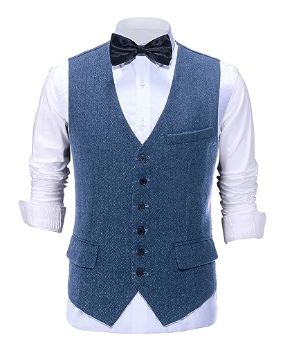 AeoTeokey Herren Vintage Anzug Weste Tweed Wolle Klassisch Formal Weste Herringbone für Jacke (Blau,XXL) von AeoTeokey