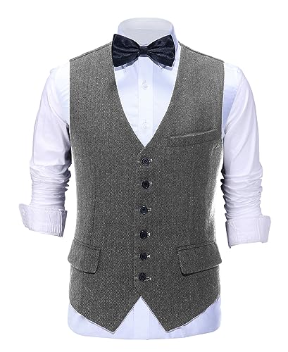 AeoTeokey Herren Vintage Anzug Weste Tweed Wolle Klassisch Formal Weste Herringbone für Jacke (Grau,4XL) von AeoTeokey