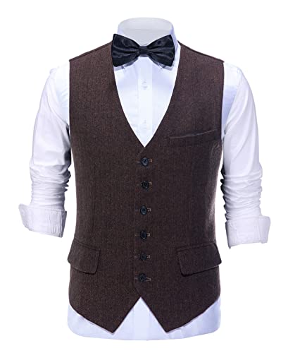 AeoTeokey Herren Vintage Anzug Weste Tweed Wolle Klassisch Formal Weste Herringbone für Jacke (Kaffee,4XL) von AeoTeokey