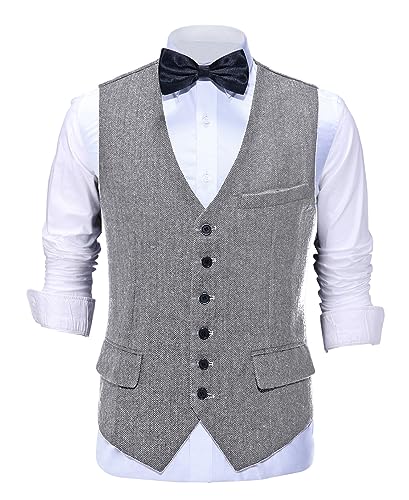 AeoTeokey Herren Vintage Anzug Weste Tweed Wolle Klassisch Formal Weste Herringbone für Jacke (Silber,XL) von AeoTeokey