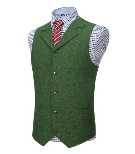 AeoTeokey Herren klassisch Wolle Tweed Anzug Weste lässig ärmellos Jacke Herringbone Weste für Smokings (Grün,4XL) von AeoTeokey