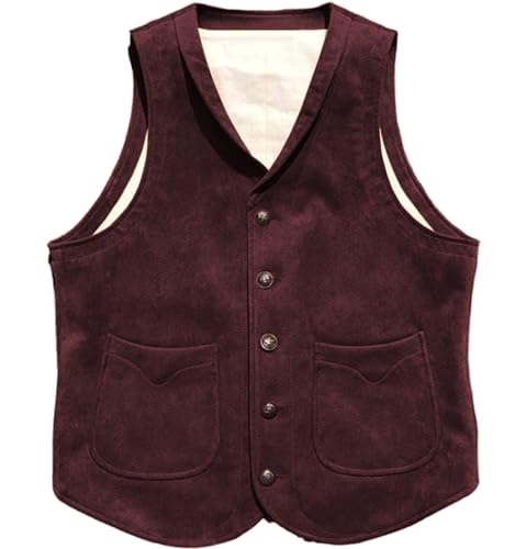 AeoTeokey Herrenweste Wildleder Vintage Groomsmen Hochzeit Leder Anzug Weste(Burgundisch,XXL) von AeoTeokey