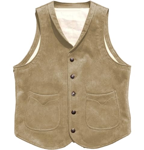 AeoTeokey Herrenweste Wildleder Vintage Groomsmen Hochzeit Leder Anzug Weste(Chamapgne,L) von AeoTeokey