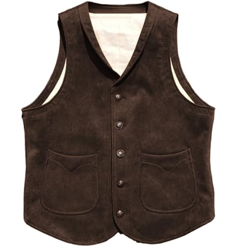 AeoTeokey Herrenweste Wildleder Vintage Groomsmen Hochzeit Leder Anzug Weste(Kaffee,4XL) von AeoTeokey