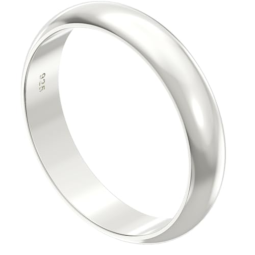 Aeon Jewellery Court Ehering - 925 Silber Ringe I 3-5 mm Klassische Trauringe für Männer und Frauen I Unisex D Form I Größe J - Z Eheringe I Mit Poliertuch & Geschenkbox I Hypoallergen von Aeon