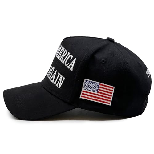 Aeonda Trump 2024 45-47 MAGA Hat Make America Great Again Donald Trump Slogan mit USA-Flagge Baseballkappe, Schwarzer Maga-Hut, M/Einheitsgröße von Aeonda