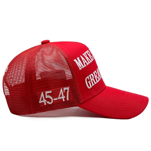 Trump 2024 Mütze 45-47 MAGA Hat Make America Great Again Donald Trump Stickerei Slogan mit USA-Flagge verstellbare Baseballkappe, Red Mesh 45-47 Maga Hat, Einheitsgröße von Aeonda