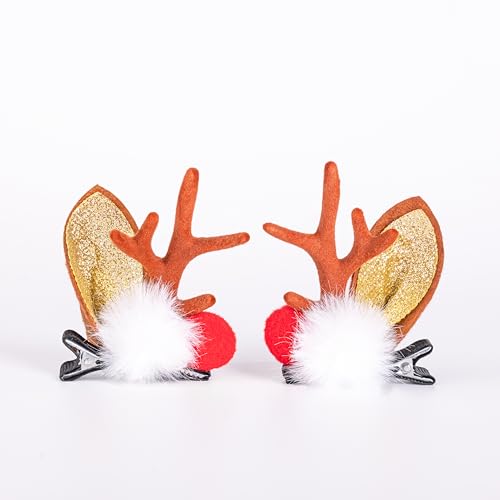 Weihnachtliches RentierGeweih Haarnadeln Haarbänder Mädchen Schönheit Kopfschmuck Rentiergeweih niedliches Rentier WeihnachtsHaarspangen (Kaffeebraune Geweih-Haarreifen mit Pompon) von Aeonda