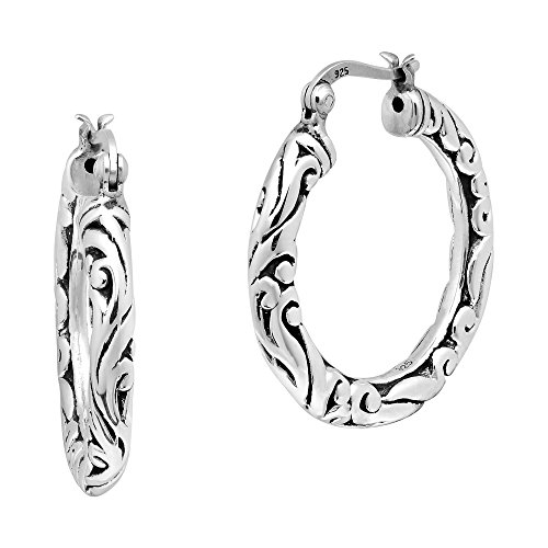 AeraVida Bohemian Vintage Filigrane V-Lock Boho Sterling Silber Creolen | Filigrane Klassische Sterling Silber Creolen | Böhmische Ohrringe für Frauen, Metall von AeraVida