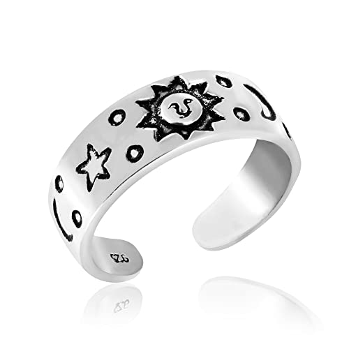 AeraVida Celestial Sky Sun Moon und Star .925 Sterling Silber Zehenring oder Pinky Ring von AeraVida