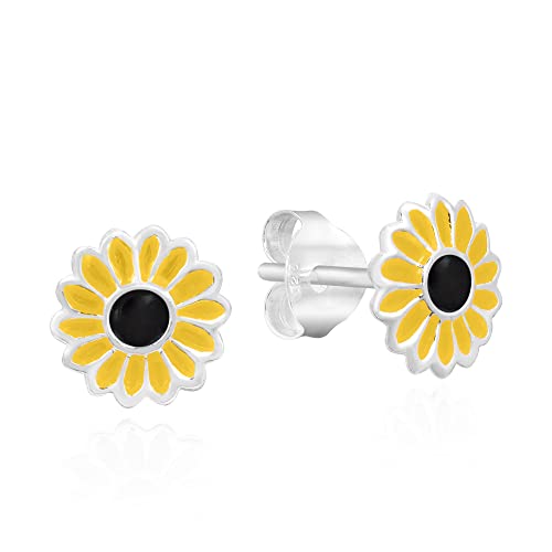 AeraVida Petite Gelb Emaille Sunflower .925 Sterling Silber Ohrstecker von AeraVida