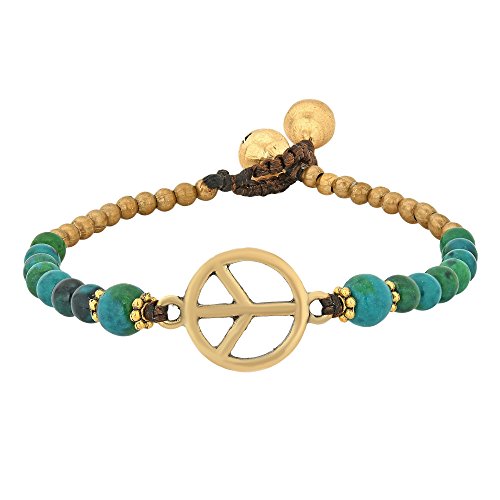AeraVida Vintage Peace Zeichen mit Malachit & Fashion Messing Perlen Gliederarmband von AeraVida