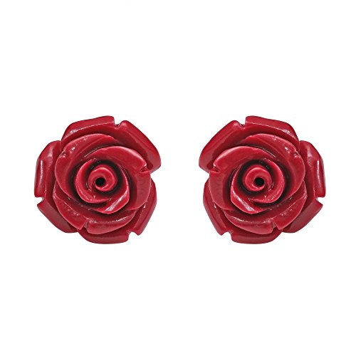 Pretty Blooming Ohrstecker aus 925er Silber, geschnitzt, rote Rose von AeraVida