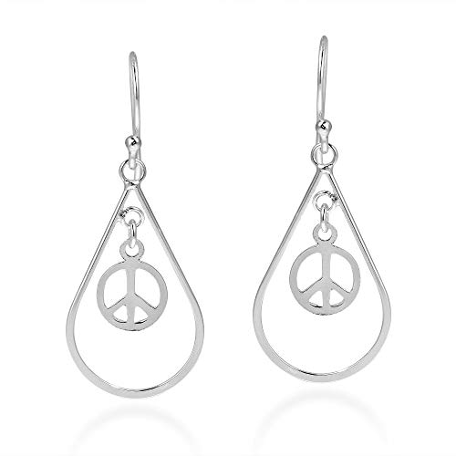 Tropfenförmige Friedenszeichen-Symbol 925 Sterlingsilber baumelnde Ohrringe von AeraVida